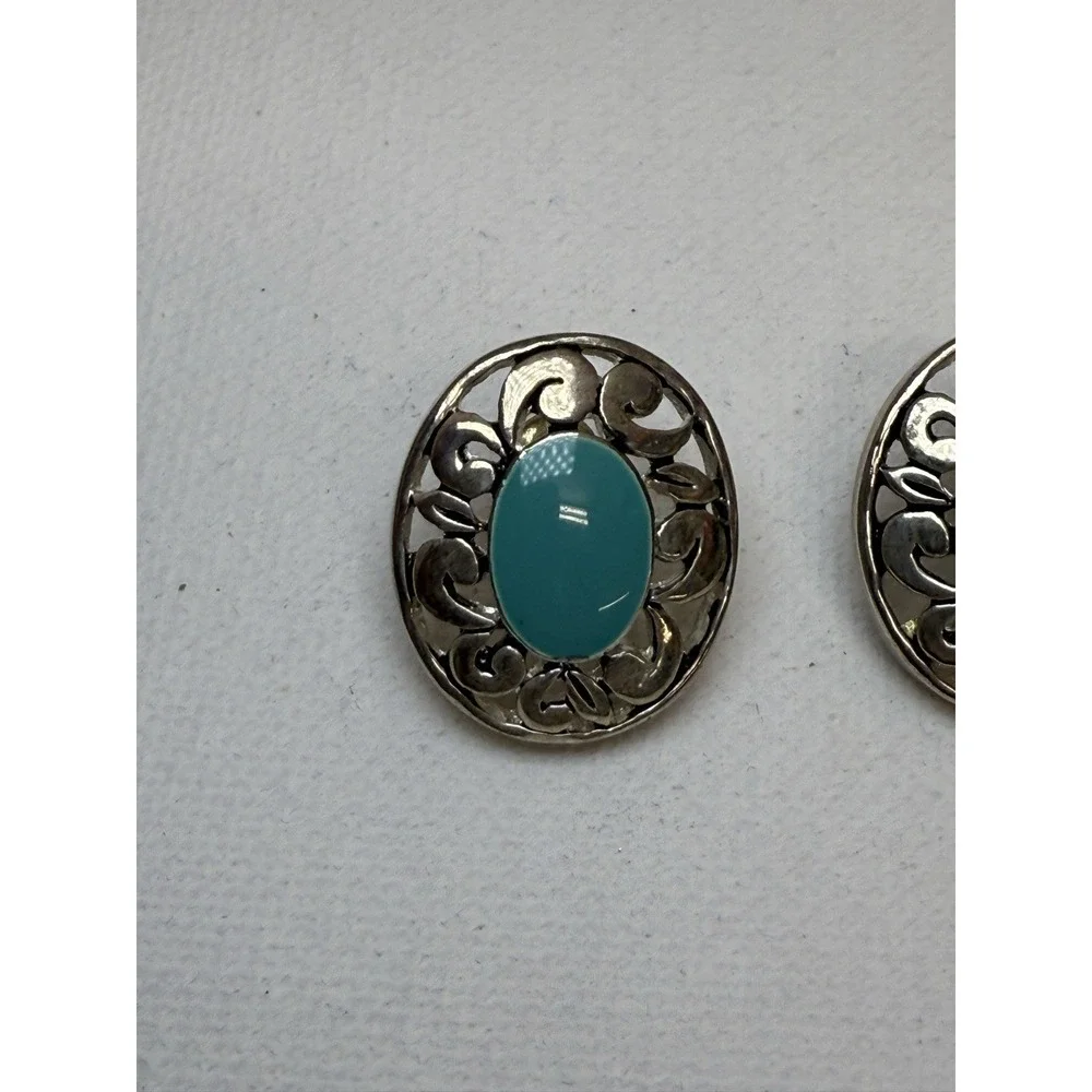 Sterling Silver Earrings Turquoise  Oval Natural Gemstone Stud‎ Jewelry